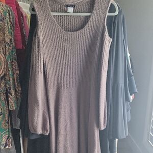 VENUS Taupe Cold Shoulder Ribbed Knit Dress